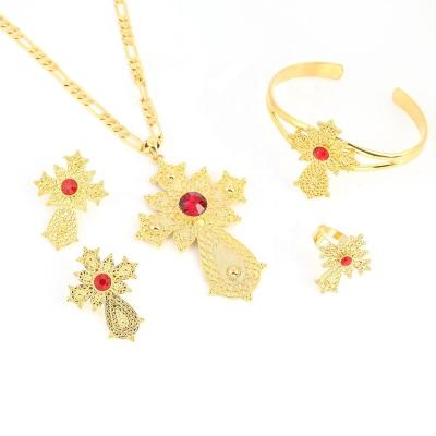 China Latest Popular Ethiopian Fashionable Cross Pendant Jewelry Ethiopian Bridal Jewelry Sets Africa Dubai for sale