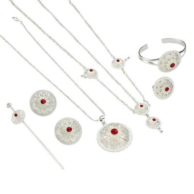 China Popular Ethiopian Fashionable Jewelry Sets Red Stone African Ethiopia Women Wedding Bride Habesha Jewelry for sale