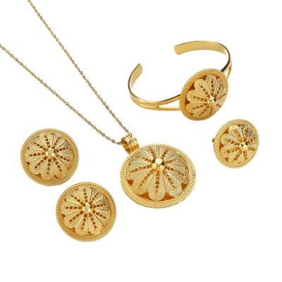 China Fashion Eritrean Women Jewelry Set Ring Jewelry Sets Gold Color Popular Ethiopian Bracelet Earrings Necklace for sale