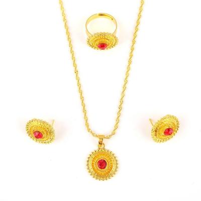 China Popular Ethiopian Jewelry Set Ring African Bridal Habesha Wedding Sudan Jewelry Sets Necklace Earrings for sale