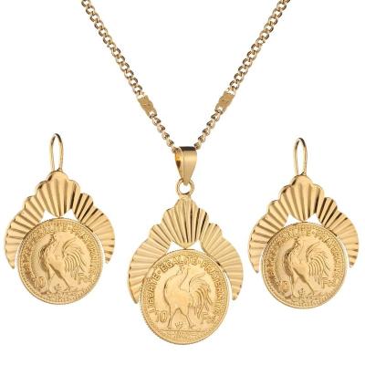 China Popular Old French 1912 Coin Liberte Egalite Fraternite Coin Jewelry Sets Gold Color Metal Coin Jewelry for sale