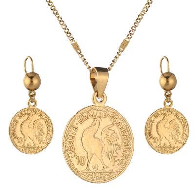 China Popular Gold Color Old French Franc Coin Pendant Necklaces Earrings Men Women France Lecoqgaulois Coin Jewelry for sale