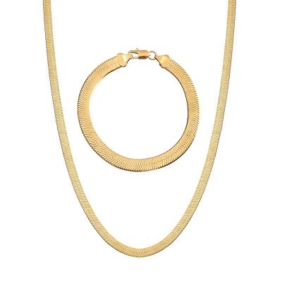 China TRENDY 7MM Mens Snake Chain Jewelry Sets Wholesale Gold Color Necklace Bracelet Jewelry Set For Women Men for sale