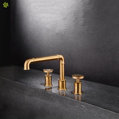 China Faucets Modern Industrial Style Toilet Basin Mixer Tap Brass Metered Deck Mounted Faucet Bathroom Gold Luxury OEM Factory Sale for sale