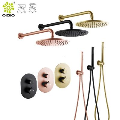 China Without Slide Bar YingChuan cUPC Matt Black High Round Bath Shower Room Hidden In The Spout System Thermostatic Faucet Wall Mounted Set for sale