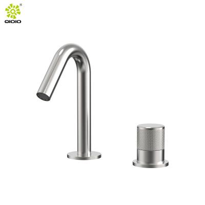 China NEW Metered 2022 Stainless Steel 304 Handle Swept Separate Deck Mounted Basin Faucet Bathroom Basin Wash Concealed Mixer Tap for sale