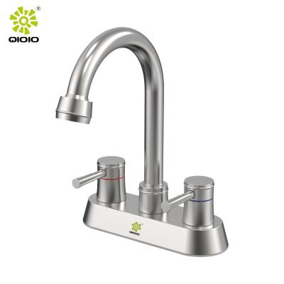 China Hot Sale Modern Unique Design Stainless Steel 304 Stainless Steel Dual Handles Faucet Interesting Metered Bathroom Faucet Double Tap for sale