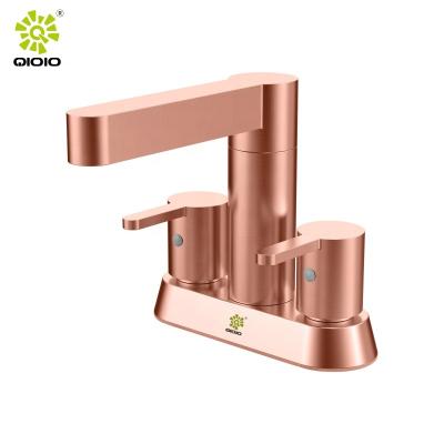 China Good Quality Metered Faucets PVD Brushed Gold 304 Stainless Steel Double Handle Water Mixer Tap Basin Faucet For Bathroom for sale