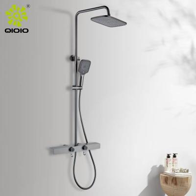 China With New Design Nice Quality Bathroom Slide Bar Aluminum Bath Faucet Wall Mounted Black Body Space Shower Sets With Beam for sale