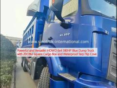 Powerful and Versatile: HOWO 6x4 380HP Blue Dump Truck with 20CBM Square Cargo Box and Waterproof Tarp Flip Cove