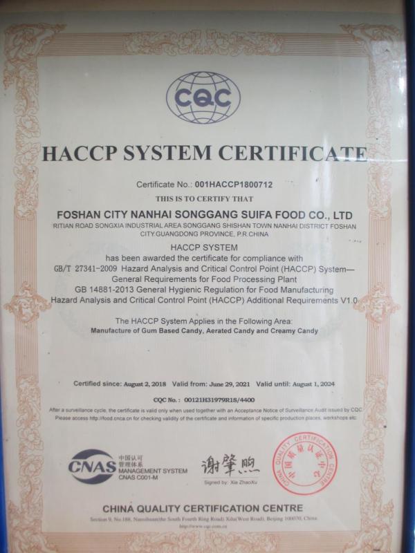 HACCP - Foshan City Nanhai District Songgang Suifa Food Co., Ltd.