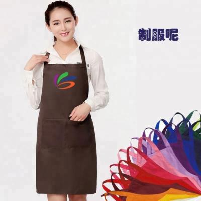 China Eco-Friendly Plain Long Bib Adjustable Water Resistant Printed Logo 2 Pockets Black Polyester Cotton Cooking Kitchen Apron for sale