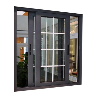 China Hot Sale Hurricane Insulation Screen Grill Tempered Glass Folding Black Aluminum White Sliding Window for sale