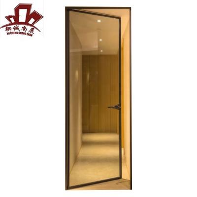 China Sound Insulation Hotel Bathroom Interior French Super Thin Aluminum Frame Double Glass Swing Door for sale