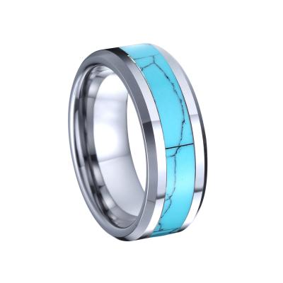 China Wholesale CLASSIC Classic 8mm Tungsten Carbide Rings For Male Men's Blue Turquoise Wedding Band Ring Men Jewelry for sale