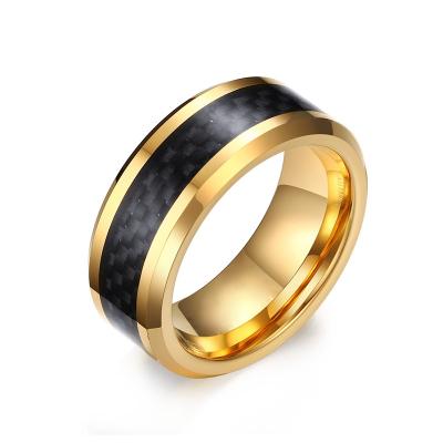 China Wholesale CLASSIC 8mm Gents Black Tungsten Carbide Ring For Male Male Mens Boys Carbon Fiber Wedding Band Ring Man Jewelry for sale