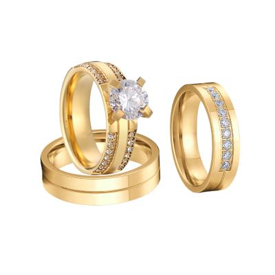 China CLASSIC CZ Engagement Rings Jewelry Women Big Gold Plated Moissanite 14 Proposal Wedding Ring Sets Gents and Ladies For Couples for sale