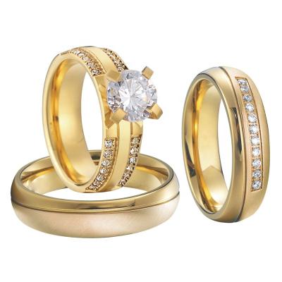 China CLASSIC Factory 3 Pcs 14k Gold Filled Engagement Ring Diamond Zircon Plated Jewelry Sets Wedding Lover's Couple Rings For Women for sale