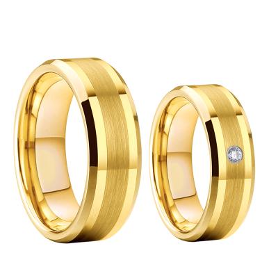 China Factory Wholesale Custom Tungsten Carbide CLASSIC Ring Gold Plated Wedding Band Couple Rings For Men And Women for sale