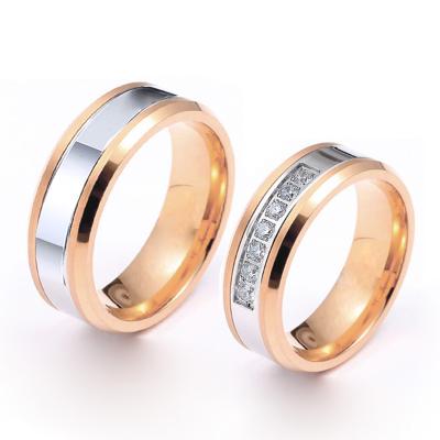 China Factory CLASSIC Mens Rings 18k Stainless Steel Jewelry Rose Gold Plated Love Couple Wedding Rings Set For Men And Women for sale