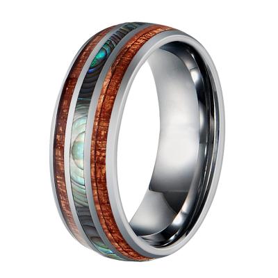 China Classic & 8mm Romantic Wholesale Men's Fashion Rings Jewelry Wedding Band Tungsten Wood Ring With Shell Jewelry for sale