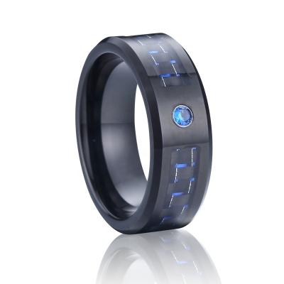 China CLASSIC Custom Blue CZ moissanite black diamond carbon fiber ring stone fashion tungsten carbide rings for men and women male 8mm for sale