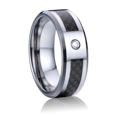 China CLASSIC Men Jewelry Tungsten Carbide Rings Gents Wedding Band Black Carbon Fiber Fashion Accessories Jewelry Stone Ring For Male Boys for sale