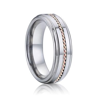 China Classic & custom made romantic 14k rose gold twist inlay couple rings with names forever love wedding band titanium tungsten rings men without stones for sale