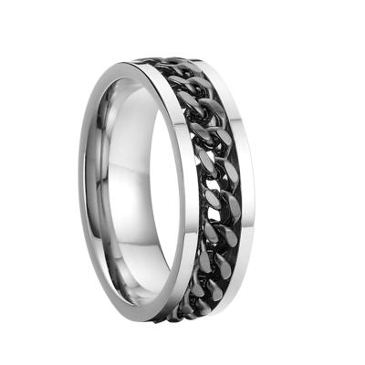 China Big Size 8mm Black Titanium Stainless Steel 316l Stainless Steel Rings Jewelry Wedding Band Fashion Silver Rings For Men for sale