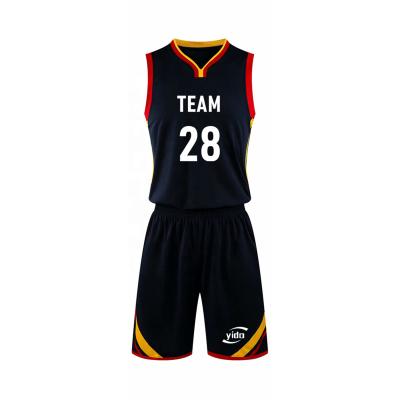 China 2022 Anti-UV Balance Collar Ribbed Basketball To Wear Custom Black Uniform Set Basketball Logo Printed for sale