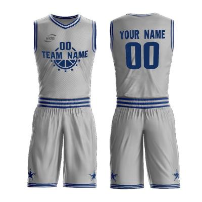 China Amateur Basketball Team Anti-UV Wear Gray Mesh Polyester Basketball Uniforms Anti Pilling Custom for sale