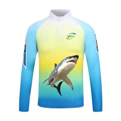 China White Fishing Tank Top Zipper Collar UPF 50 Long Sleeve Anti-UV Shark Fishing Outdoor Shirts for sale