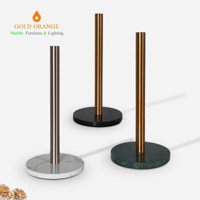 China Minimalist Gold Paper Towel Rack Kitchen Standing Paper Towel Roll Holders with Marble Base for Standard or Huge Rolls Swept for sale