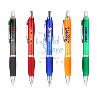 China Promotional Pen Hot selling promotional plastic pen with logo cheap transparent click ballpoint Pen with custom logo for sale