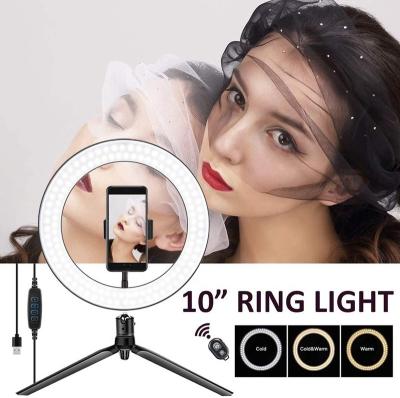 China YouTube/Visuals/Live/Makeup/Photography/Tik Tok 10 Inch Selfie 3 Mode Remote Control Ring Light, LED Make Up Photo Circle Lamp with Tripod Mount Cell Phone Holder for sale