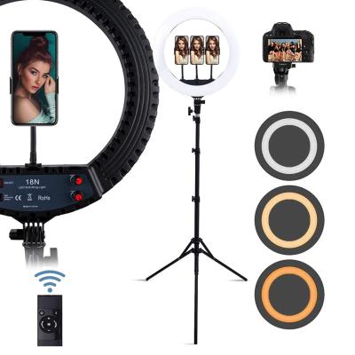 China 55W Dimmable Large LED Ring Light, 10 Level Brightness 3000-6000K Circle YouTube/Visual/Live/Makeup/Photography/Tik Tok Amazon Hot 18 Remote Control Lamp with Tripod for sale