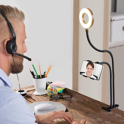 China YouTube/Visual/Live/Makeup/Photography/Tik Tok 2 in 1 360 Degree Flexible Long Arm Phone Holder Clip Bracket Desktop Photography 3 Modes Dimmable LED Selfie Ring Light for sale