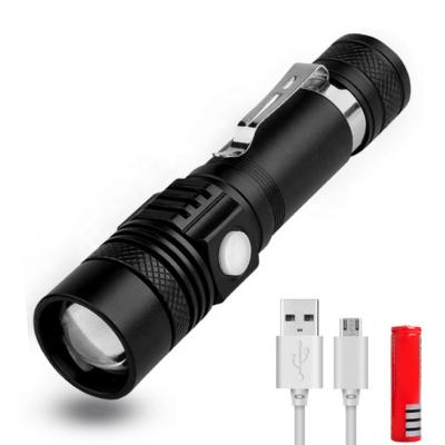 China Camping Hiking Hunting Fishing Powerful Rechargeable 18650 Lumen Mini Pocket LED Flashlight Waterproof Self-Defense 10W USB Zoom Torch 1000 Backup for Hunting Camping for sale