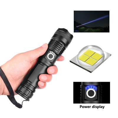 China Camping Hiking Hunting Fishing Self Defense 20W USB Rechargeable XHP50 Emergency Torch Zoomable LED Light Super Bright Waterproof Tactical Flashlight 5 Modes 1500 Lumens High for sale