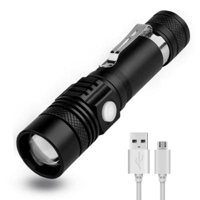 China Camping Rise Hunting Small Zoom High Power Self-Defense Portable Waterproof Micro Torch XML T6 USB Rechargeable 1000 Lumens LED Mini Tactical Flashlight for sale