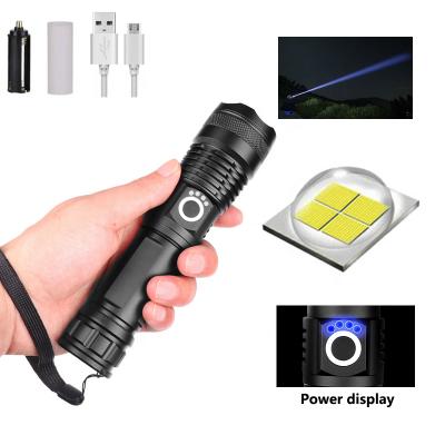 China Camping Hiking Hunting Fishing Most Powerful Self Defense XHP50 20W USB Rechargeable LED Emergency Flashlight, 1500 Lumen 26650 Zoomable 18650 Hunting Torch For Camping for sale