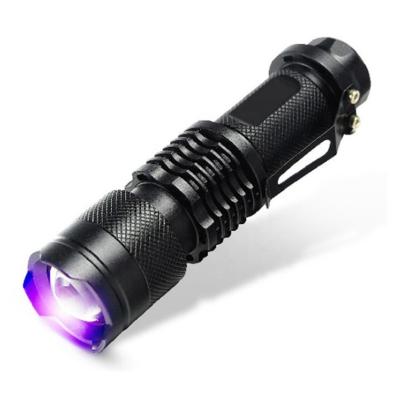 China Camping Rise Hunting Portable Jade Black Light Mini Zoom Fishing Emergency Self-Defense Torch, 365nm 14500/AA UV Rechargeable Waterproof Pocket LED Flashlight for sale