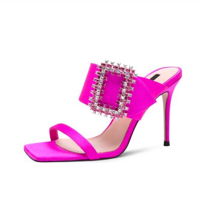 China Fashion Trend Square Toe Heels Rhinestone Party Sandals Ladies 2021 Shoes Heel for sale