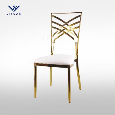 China Modern Shiny Chiavari Chair Wedding Party Events Party Wedding LIYUAN Gold Chrome Gold Hotel Cross Back Chairs for sale