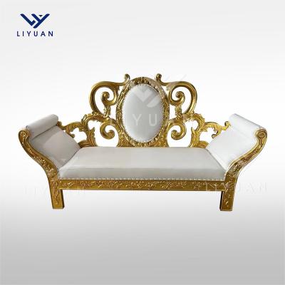 China LIYUAN Modern Luxury Gold Royal King And Queen Throne Wedding Party Chairs For Groom And Bride Throne Sofa for sale