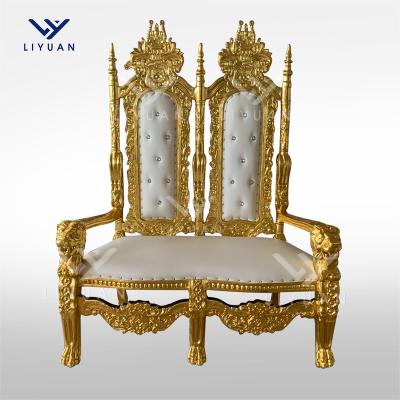 China LIYUAN Traditional Wholesale Luxury Gold Wedding King Queen Event Throne Chairs Loveseat For Sale High Back Throne Chair for sale