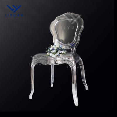 China Vogue Bella Princess Party Wedding Dining Chairs LIYUAN Modern Stackable Clear Acrylic Plastic Hotel Banquet Chairs for sale