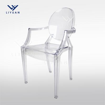 China LIYUAN Wholesale Rush Wedding Banquet Outdoor Clear Acrylic Louis Ghost Dining Chair With Transparent Arms for sale