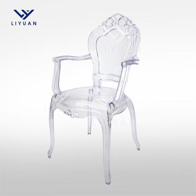 China Clear Acrylic Chiavari Rush LIYUAN Outdoor Hotel Banquet Wedding Dining Chairs With Arms Plastic Flower Back Wedding Chairs for sale