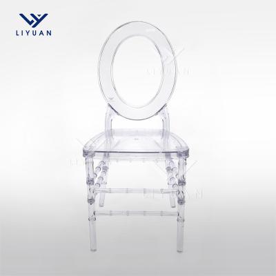 China Rush LIYUAN Hotel Banquet Stackable Acrylic Plastic Clear Wedding Dining Chairs Transparent Round Back Louis Ghost Chairs For Party for sale